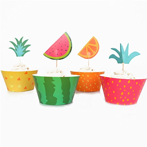 Bestoyard Hawaii Pineapple Cupcake Toppers Cupcake Topppers With Wrappers Luau Hawaii Party Cake Decoration,Pack Of 24 #TOP6