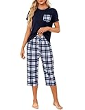 BigKing Conjunto de Pijama de Algodón para Mujer, Mangas Cortas, (MX/US, Alfa, Mediano, Regular, Regular, Azul Oscuro)