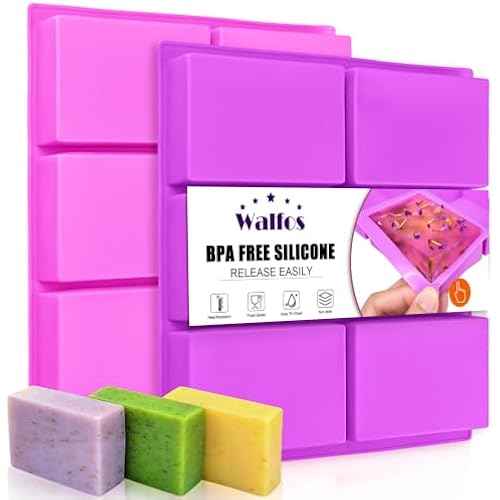 Walfos Soap Molds Set of 2, Food Grade Silicone Soap Mold with Polished Surface, Easy to Strippe, Perfect for Soap Making Supplies, Homemade Craft Soap Mold, Cake & Chocolate Mold (Purple ＆ Pink)