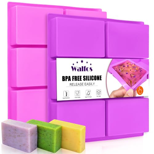 Walfos Soap Molds Set of 2, Food Grade Silicone Soap Mold with Polished Surface, Easy to Strippe, Perfect for Soap Making Supplies, Homemade Craft Soap Mold, Cake & Chocolate Mold (Purple ＆ Pink)