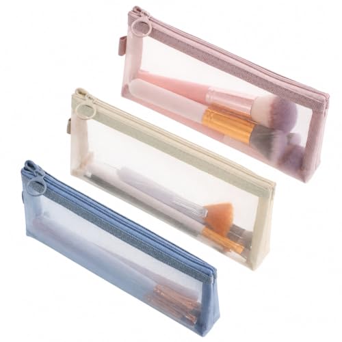 MBAIYO 3Pcs Mesh Makeup Brush Pouch, Nylon Zipper Mesh Cosmetic Bag