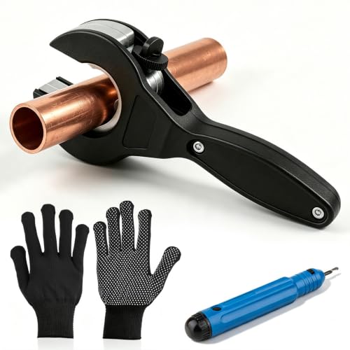 2 in 1 Ratcheting Pipe Cutter, Tight Quarters Tube Cutter with Deburr Tool