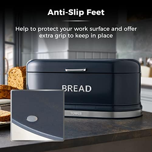 Tower T826170MNB Belle Bread Bin with Embossed Chrome Lettering, Midnight Blue, Steel