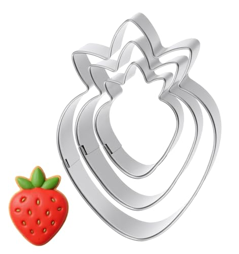 Strawberry Cookie Cutter, 3 Pcs Fruit Cookie Cutters for Baking,
