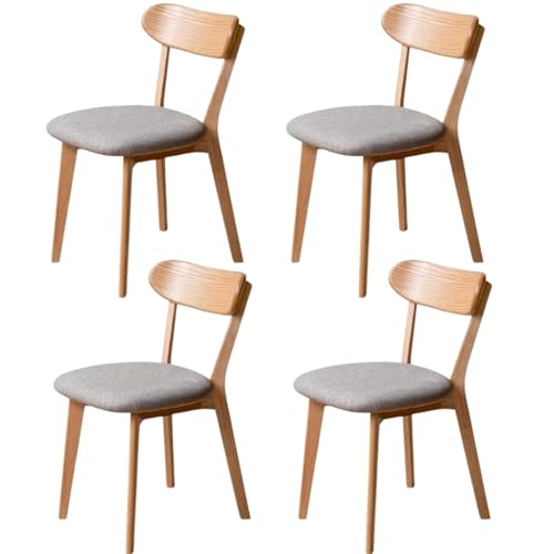 Image of 100% Solid Wood Dining Chairs,Mid Century Modern Dining Chairs with Rounded Backrest,Kitchen,Dining Room Chairs Set of 1 /2 /4 (4, Original Color Grey Upholstery)