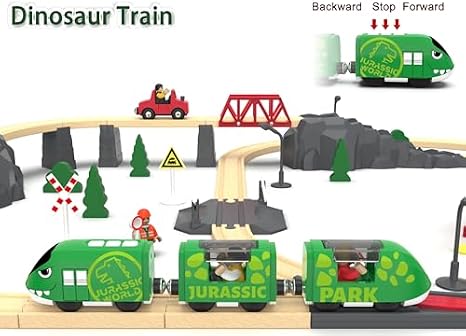 Train Toy Set for Wooden Track, Battery Operated Train with Tunnel Compatible with Thomas, Brio, Chuggington