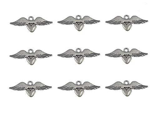 30pcs Love Heart Angel Wing Punk Charms Pendants for DIY Jewelry Making Accessories(Antique Silver)