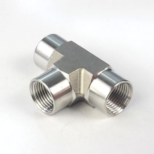 Image of HFS(R) 1 /4 inch NPT Female 3 Way Tee, 304 Stainless Steel Forged Pipe Fitting Street Tee (1 /4 inch FNPT)