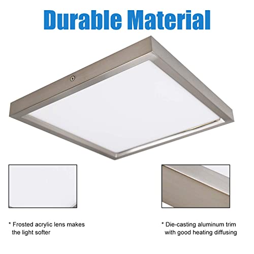 Mingbright 11-Inch Square Flush Mount Ceiling Light Fixture, Full Aluminum Damp Location Bathroom Ceiling Light, Brushed Nickel, Dimmable Edge-Lit Ceiling Light For Kitchen, Hallway, Bedroom #TOP2