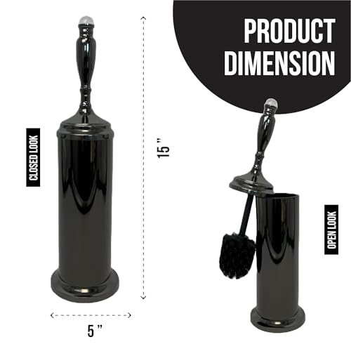 Image of Splash Home Buena Stainless Steel Toilet Brush with Holder, Bowl Scrubber with Durable Cleaning Bristles, Hidden Brush with Splash Protective Disc Design - Black Nickel
