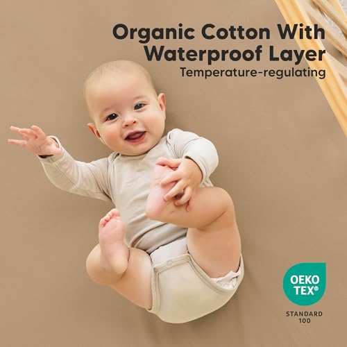 Image of 2-Pack Waterproof Crib Sheets for Boys, Girls, 52x28 Fitted (Pecan) | Organic Cotton Baby Crib Sheets, Toddler Mattress Protector Cover, Washable, Soft & Durable Baby Bedding Essentials