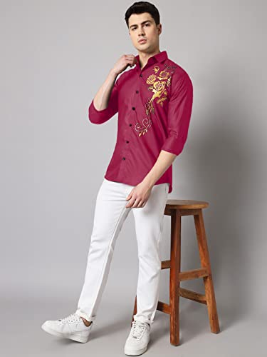 Image of Zombom Men's Regular Fit Cotton Blend Printed Spread Collar Full Sleeve Casual Shirt