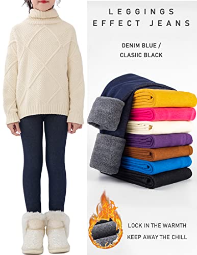 Kiench Girls Winter Warm Pants Kids Fleece Lined Leggings Cotton 4-Pack4