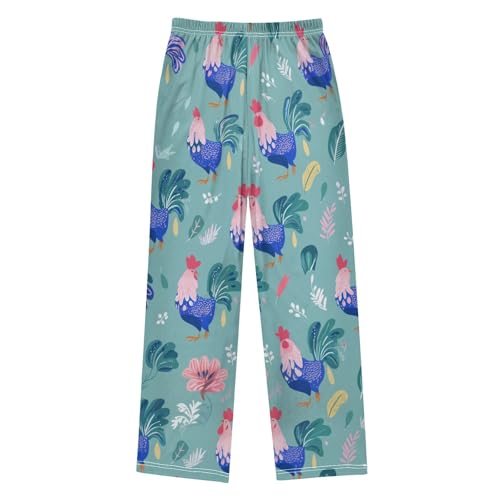 Cock Floral Boys Long Pants Soft Trousers Elastic Waist Kids Lounge Bottoms with Pockets S-XL2