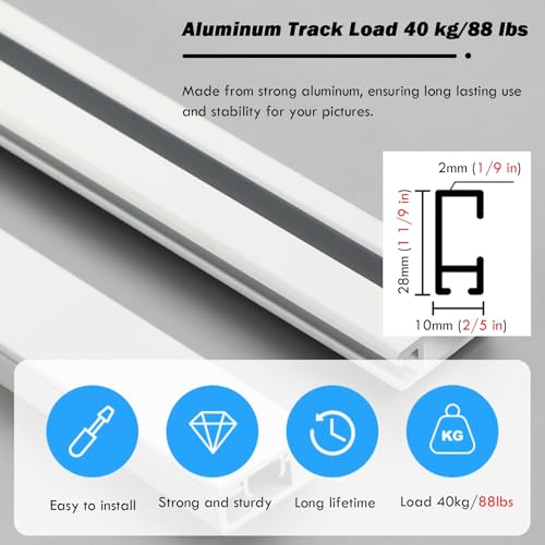 Image of AMUFJJ Heavy Duty Black Picture Hanging Wire 2 3 5 6 8 10 FT, Commercial Gallery Art Wall Rail Set for Office /Museum /School, with Installation Hardware(0.8m /2.6' Track,2m /6.6' Cable)