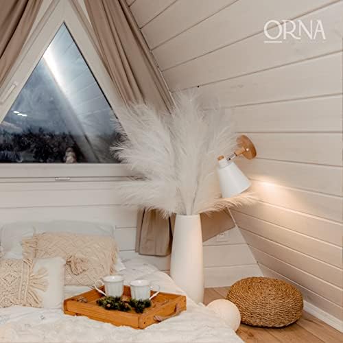 ORNA Artificial Pampas Grass Set of 3 Stems, Extra Large 44.8/114 cm tall & 20 Branches each, Fluffy White Faux Feathers, Fake Boho Flower for Floor Vase, Modern Home & Wedding Décor