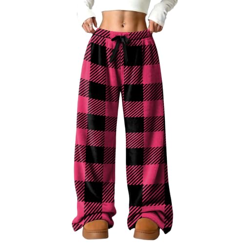 Wide Leg Pants Women Plush Buffalo Plaid Flannel Comfort Travel Pant - image 2