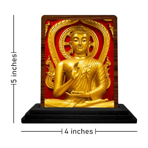 Image of Buddha Wooden Idol - Glossy Finish 5x4in | Murti for Car Dashboard & Home Temple | Perfect Small Statue for Door Entrance & Puja | Enhance Spaces (Buddha)