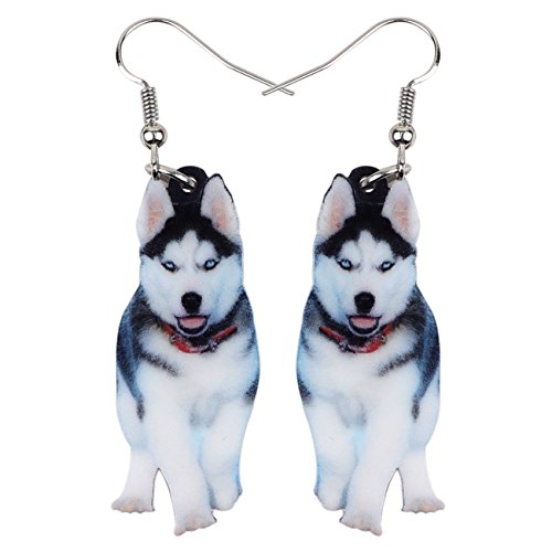 BAMAY Acrilico Divertente Siberian Husky Orecchini Dangle Goccia Cucciolo Gioielli Carino Animali Regali di Cane per Donna Ragazze Charms (Bianco)