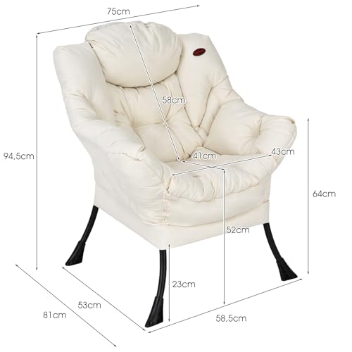 COSTWAY Sessel gepolstert, Relaxsessel mit Armlehnen & Seitentasche, Loungesessel, Fernsehsessel, Ohrensessel für Wohnzimmer, Schlafzimmer, Büro (Beige) – Bild 4