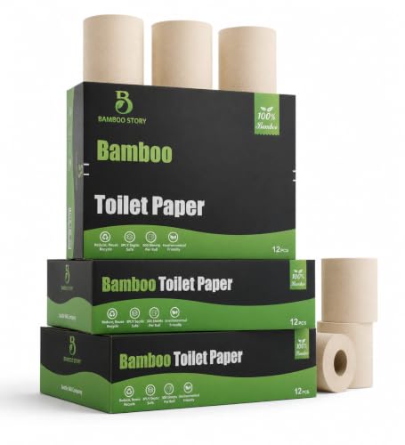 Image of Bamboo Story, Bamboo Toilet Paper Unbleached, 12 Rolls, 3 Ply and 300 Sheets Bamboo Toilet Tissue - FSC Certified, Biodegradable, Chemical Free, Plastic Free, BPA Free, Septic Safe Toilet Paper
