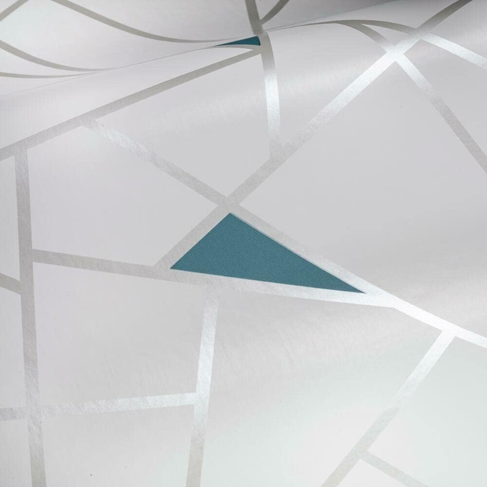 RoomMates RMK11269WP Teal and Metallic Silver Fracture Peel and Stick Wallpaper