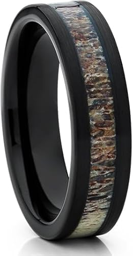 OVIEDO JEWELRY 6mm 鹿の角 結婚指輪 ブラックタングステン アニバーサリー&エンゲージリング 男女兼用 快適フィット ハンター 結婚指輪, 炭化タングステン, 宝石なし