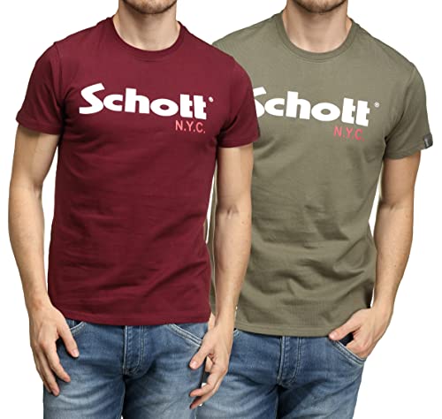 Schott Nyc Herren Ts01mclogo T-Shirt, 2er Pack, Mehrfarbig (Kaki/Bordeaux Kaki/Bordeaux), M