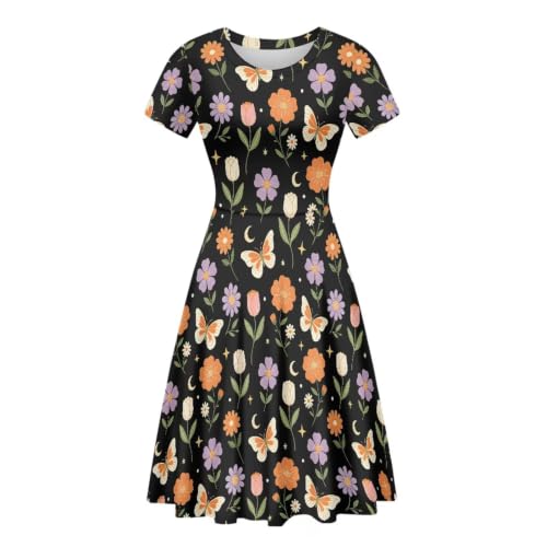 Image of AFPANQZ Womens Casual Summer Lightweight Vintage Dress Short Sleeve Midi Dress Knee-Long Luxury Formal Dress