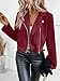 Kenhansion Womens Faux Bomber Biker Jacket Fashion Slim Long Sleeve Zip Up Cropped Coats Fall Zipper Outfits with Pockets (Wine Red,Medium)