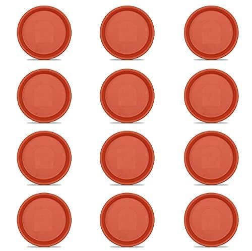 Image of SIGNY Round Bottom Tray(Plate /Saucer) Suitable for 8 Inch Round Plastic Pot - Brown - Set of 12 | Heavy Duty Highly Durable Plant Saucer for Indoor Home Decor & Outdoor Balcony Garden (12, 5.3 Brown)