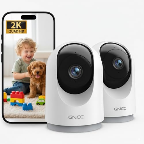 GNCC Telecamera WiFi Interno 2K(3MP)(2-Pack), Videocamera Sorveglianza Interno, Audio Bidirezionale, Visione Notturna, Notifica Immediata e Rilevamento del Movimento, 360°, Compatibile con Alexa(2,4G)