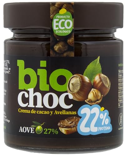 Biochoc - Proteínas y avellana - Crema de cacao con Aceite de Oliva Virgen Extra Ecológico - 100% Ecológica - Sin gluten, Sin leche, Sin huevo 200 g. (Pack 1)