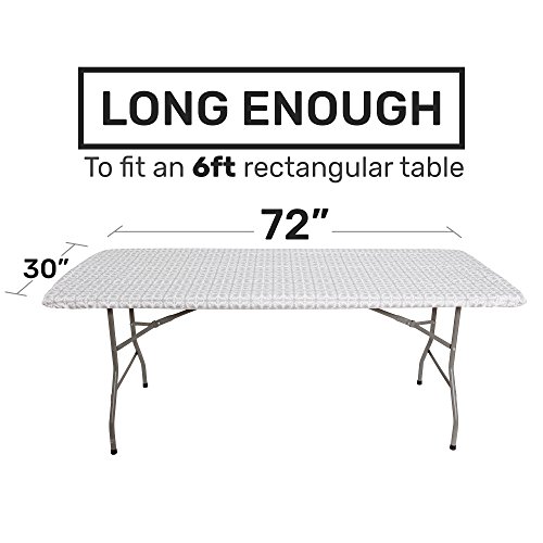 Atkessentialproducts Waterproof Plastic Vinyl Tablecloth Elastic Edged Rectangular Fitted Picnic Cover Outdoor Tablecloths Rectangle Tables Home Indoor Fits 6 Ft 30*72 Folding Table Silver Patterned #TOP1