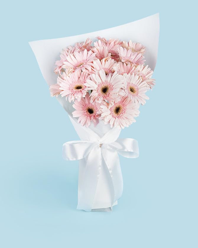 IFG's Bouquet of 10 Pink Gerberas in Pink Paper Wrap. | Send it on Birthday, Marriage Anniversary, Mother's Day, Valentine's Day, Congratulations & Retirement. | India-wide Delivery in 4 hrs-image-26