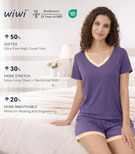 Image of WiWi Viscose from Bamboo Pajamas Set for Women Super Soft Short Sleeve Cooling Summer Plus Size Pjs Sets Sleepwear S-4X