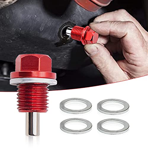 Cueclue Pack-1 M14 X 1.5 Aluminum Alloy Oil Drain Plug With 4 Washer, Heavy Duty Oil Drain Screw, Leakproof Replacement For Car Motorcycle Boat (Red) #TOP5