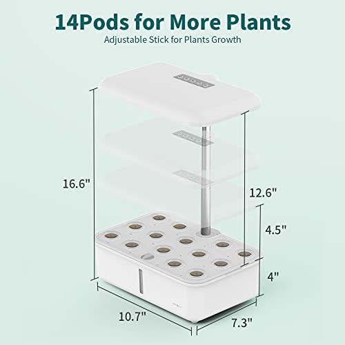 Hydroponics Growing System, Remossy 14 Pods Indoor Garden With 5L Water Tank & Pump, Adjustable Height Up To 16.5" Led Light, 3 Modes Smart Herb Garden Kit Plant Germination Kit For Home Kitchen App #TOP4