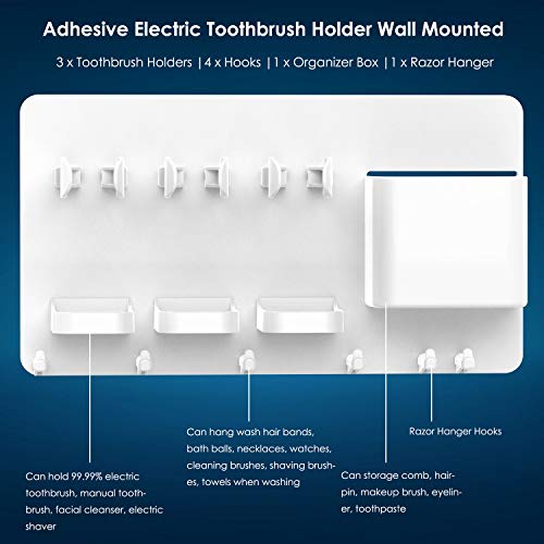 simpletome Zahnbürstenhalter Wandmontage elektrische Zahnbürste Einstellbarer Zahnpasta-Organizer Badezimmer-Halterung Aufbewahrungs-Set (Weiß) 3