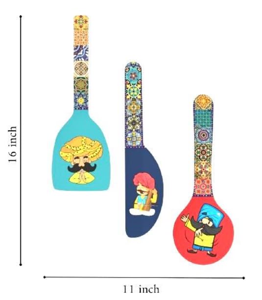 Image of Rajasthani Culture Spoon-Shaped MDF Wooden Wall Hanging | Decorative Home Decor Plates | Traditional Ethnic Artwork for Living Room, Bedroom & Hall | Lightweight & Ready to Hang, 1 order is 3 pieces