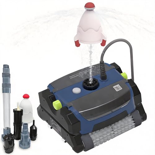 BCTIU Corded Robotic Pool Cleaner with Smart Navigation，Automatic Vacuum for Above-Ground Pools, Scrubs Floor, Includes Fountain Spray & Toy Launcher，Line Length 56ft，Blue