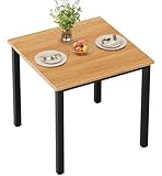 Need Small Square Dining Table- 31-1/2'' Sturdy and Heavy Duty Writing Desk for Small Spaces and Writing Table Desk, Teak Color Desktop & Black Frame AC3BB(8080) Breakroom Table