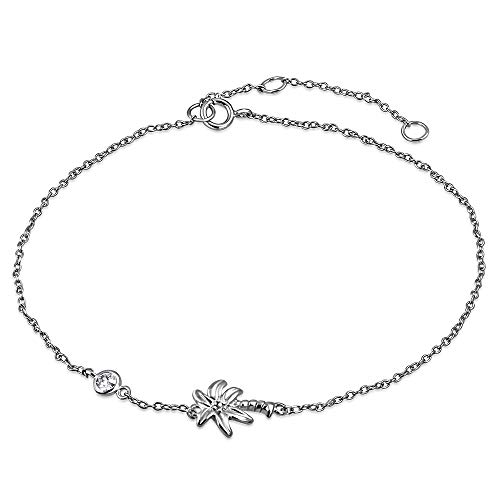925 Sterling Silver Bezel-Set CZ Palm Tree Womens Link Chain Anklet Bracelet