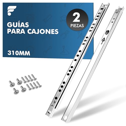 Shinfly-Guías para cajones de 310 mm – Juego de 2 (1 par), guías de rodillos con rodamientos de bolas y ranura de 17 mm, extensión parcial, con material de montaje