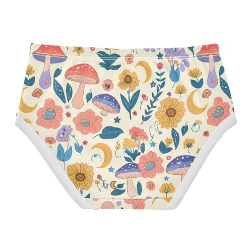 Wusikd Colorful Mushrooms Girls' Underwear Cotton Flowers Moons Girls Briefs Soft Toddler Underwear 2T2