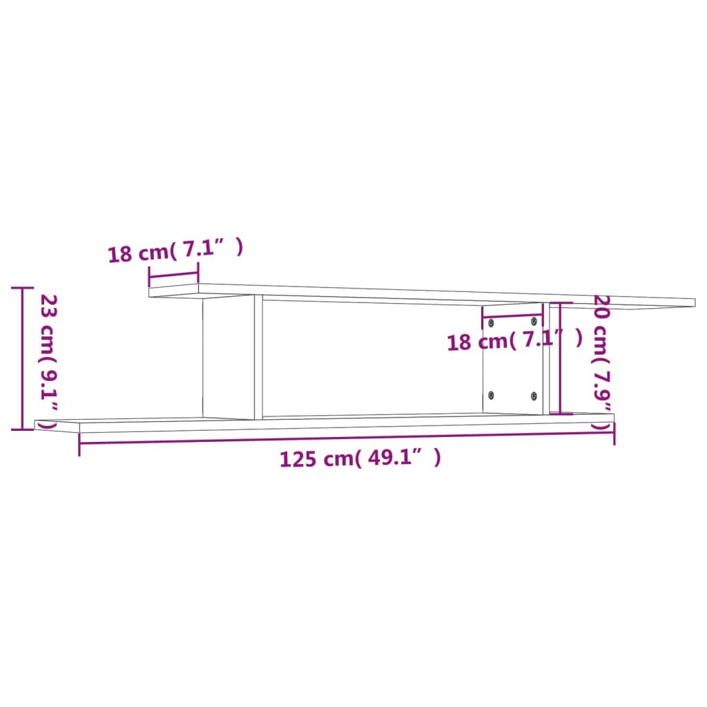 Mensola da parete per TV, grigio cemento, 125 x 18 x 23 cm, moderna mensola sospesa in legno per componenti multimediali, lettori DVD e decorazioni, mensola sospesa salvaspazio per soggiorno