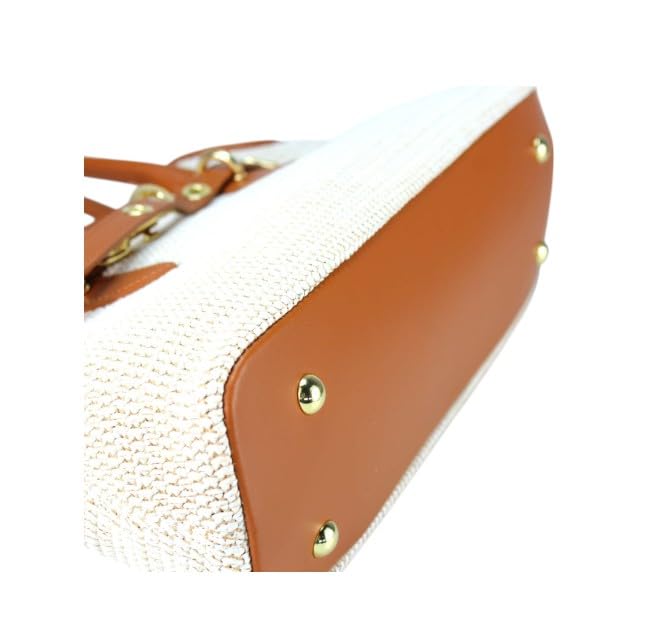 Donna Borsa a Spalla in vera Pelle e Rafia Modello RODI 38x20x11 Made in Italy