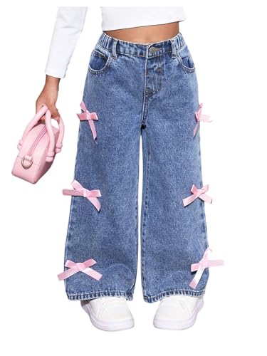 WDIRARA Toddler Girl's Bow Knot Baggy Denim Pants Elastic High Waisted Wide Leg Jeans