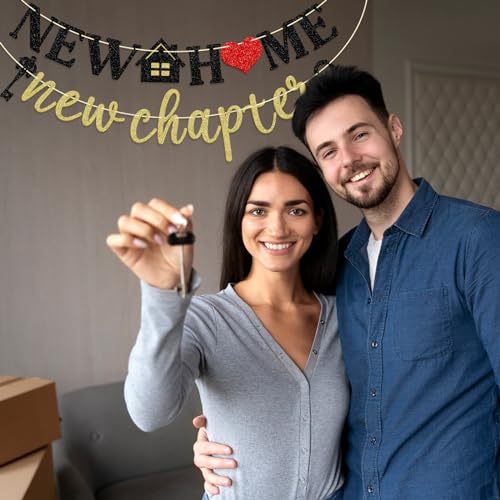 New Home New Chapter Banner, Pre-strung New Home Banner, Housewarming Party Decorations, Home Decor, Black & Gold Glitter - Image 6
