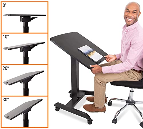 Stand Steady Multifunctional Mobile Podium Desk | Portable Sit to Stand Lectern with Pneumatic Height Adjustment & Tilting Desktop | Rolling Laptop Stand | Mobile Desk for School, Home, Office (Black) - Thumbnail 3